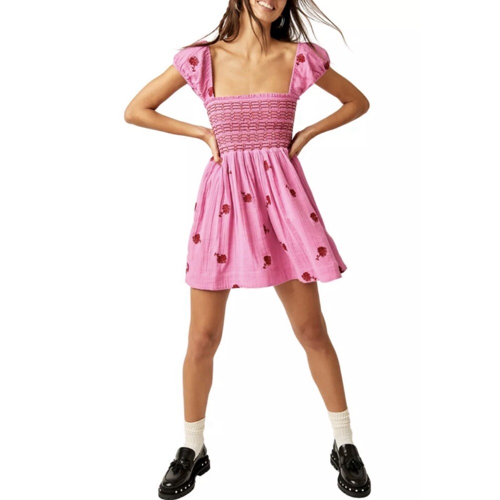 Free People Tory Embroidered Mini Dress XS Women's Casual Cute